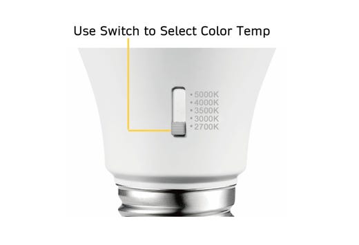 LED A19 Lamp Medium (E26) Base Color Selectable 2700K-5000K 15W 1600 Lumens (100W Equiv) Dimmable T20