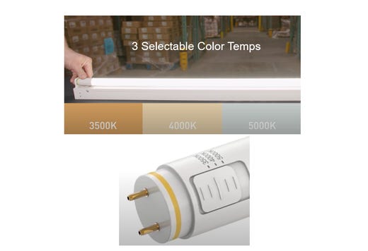 LED T8 Hybrid Linear Tube 24in 8W Color Selectable 3500K 4000K or 5000K Type A-B DuoConnect 120-277V 860 Lumens 50000 hours Medium Bi-Pin (G13) Base PET Coated 83 CRI