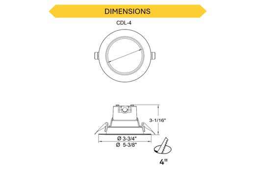ProLED Select Commercial Downlight 4 Inch Wattage and CCT Selectable 650-1163lm 120-277VAC 0-10V Dimm