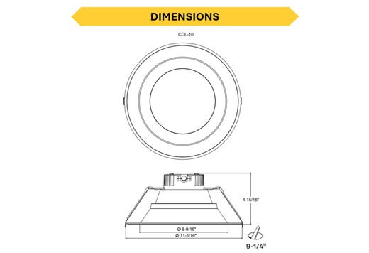 ProLED Select Commercial Downlight 10 Inch Wattage and CCT Selectable 1914-3477lm 120-277VAC 0-10V Dimm