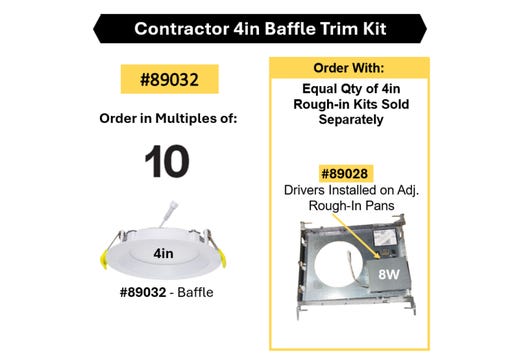 LED Select Slim Downlight 4in Baffle Trim Kit (5CCT-Triac Dim)- Must be Purchased with Rough-in Kit 89028 Order in Multiples of 10