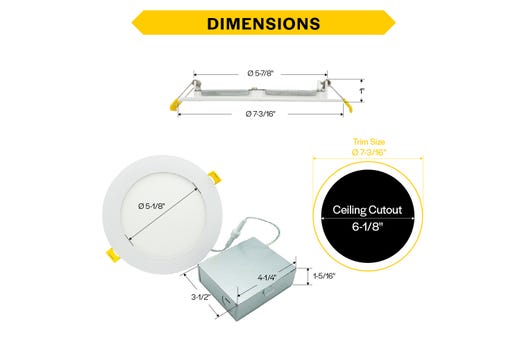 LED Select Slim Downlight 6in 11W Smooth Trim 2700K-5000K Color Selectable 927-978lm Dimmable JA-8