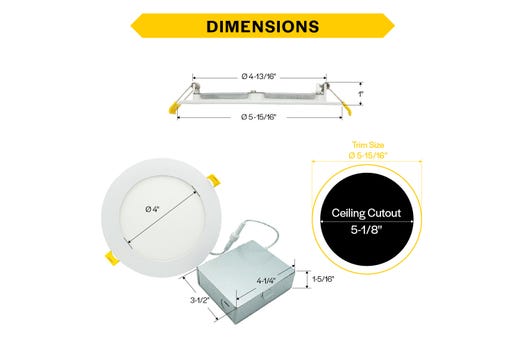 LED Select Slim Downlight 5in 10W Smooth Trim 2700K-5000K Color Selectable 863-907lm Dimmable JA-8