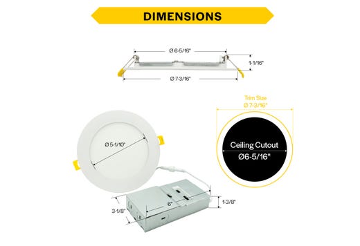 Commercial Slim Downlight 6in 15W Lumen Select 820-1100-1230lm 2700-5000K Color Selectable Smooth Trim 120-277V Dimmable TRIAC-ELV & 0-10V