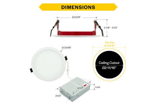 LED Fire Rated 3in Slim Downlight Color Selectable 6.5W 555 Lumen Flat Smooth Trim 120V Triac Dimmable T24