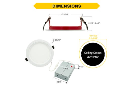 LED Fire Rated 3in Slim Downlight Color Selectable 6.5W 555 Lumen Textured Baffle Trim 120V Triac Dimmable T24