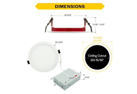 LED Fire Rated 4in Slim Downlight Color Selectable 11W 900 Lumen Flat Smooth Trim 120V Triac Dimmable T24