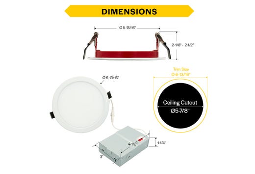 LED Fire Rated 6in Slim Downlight Color Selectable 15W 1250 Lumen Flat Smooth Trim 120V Triac Dimmable T24