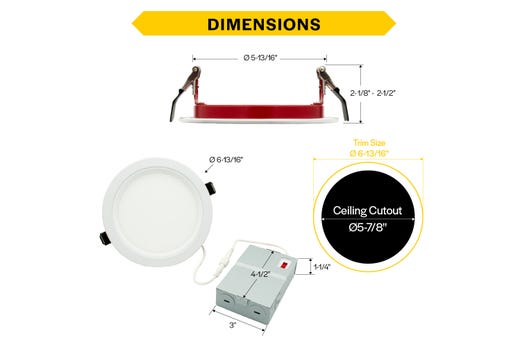 LED Fire Rated 6in Slim Downlight Color Selectable 15W 1250 Lumen Textured Baffle Trim 120V Triac Dimmable T24