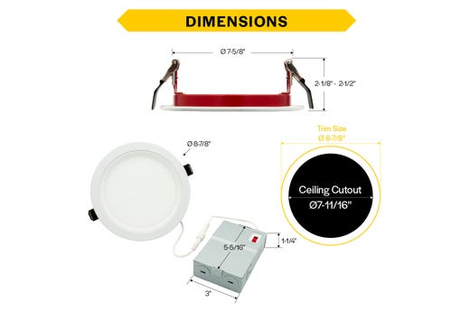 LED Fire Rated 8in Slim Downlight Color Selectable 19W 1600 Lumen Textured Baffle Trim 120V Triac Dimmable T24