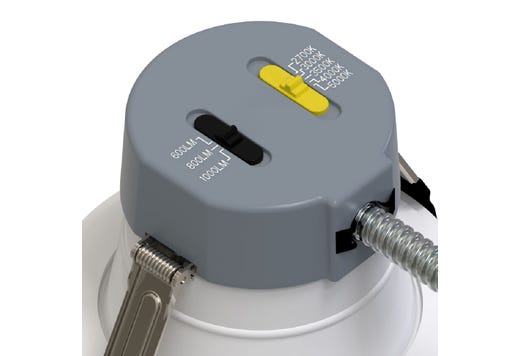 Commercial Retrofit Downlight, 4in, Lumen and CCT Select, 120-277V, Dimmable TRIAC/ELV & 0-10V, White Reflector, White Flange