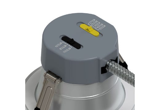Commercial Retrofit Downlight, 4in, Lumen and CCT Select, 120-277V, Dimmable TRIAC/ELV & 0-10V, Haze Reflector, White Flange