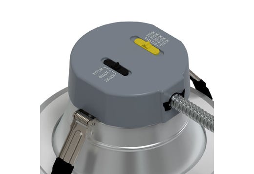 Commercial Retrofit Downlight, 6in, Lumen and CCT Select, 120-277V, Dimmable TRIAC/ELV & 0-10V, Haze Reflector, White Flange