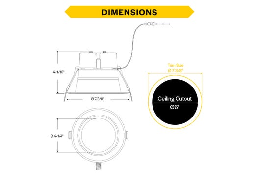 Commercial Retrofit Downlight, 6in, Lumen and CCT Select, 120-277V, Dimmable TRIAC/ELV & 0-10V, Haze Reflector, White Flange