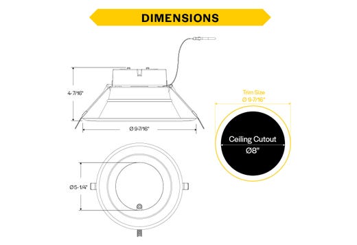 Commercial Retrofit Downlight, 8in, Emergency Battery Ready, Lumen and CCT Select, 120-277V, Dimmable TRIAC/ELV & 0-10V, White Reflector, White Flange