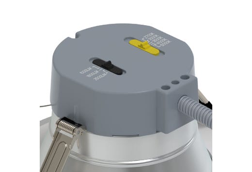 Commercial Retrofit Downlight, 6in, Emergency Battery Ready, Lumen and CCT Select, 120-277V, Dimmable TRIAC/ELV & 0-10V, Haze Reflector, White Flange