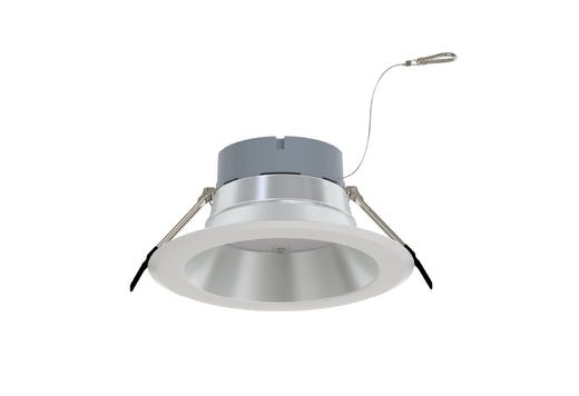 Commercial Retrofit Downlight, 8in, Emergency Battery Ready, Lumen and CCT Select, 120-277V, Dimmable TRIAC/ELV & 0-10V, Haze Reflector, White Flange