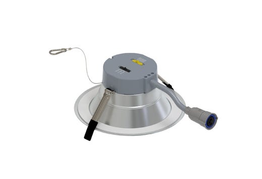 Commercial Retrofit Downlight, 8in, Emergency Battery Ready, Lumen and CCT Select, 120-277V, Dimmable TRIAC/ELV & 0-10V, Haze Reflector, White Flange