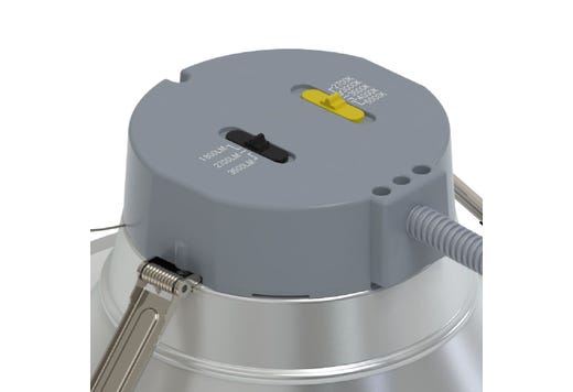 Commercial Retrofit Downlight, 8in, Emergency Battery Ready, Lumen and CCT Select, 120-277V, Dimmable TRIAC/ELV & 0-10V, Haze Reflector, White Flange