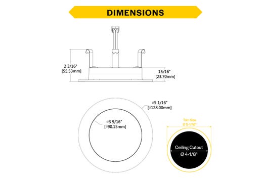 LED Retrofit Slim Downlight 4in Smooth Trim 8W 700 Lumen Push Lens for CCT Select 27/30/35/40/50 Triac Dim 90CRI 120V Friction Clips