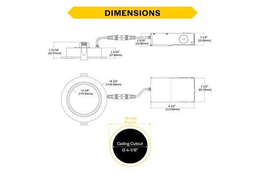 LED Slim Downlight 4in, Baffle Trim, 9W, 750 Lumen, Push Lens for CCT Select 27/30/35/40/50, 90CRI, 120V Triac Dim