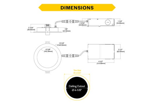 LED Slim Downlight 4in, Smooth Trim, 9W, 750 Lumen, Push Lens for CCT Select 27/30/35/40/50, 90CRI, 120V Triac Dim