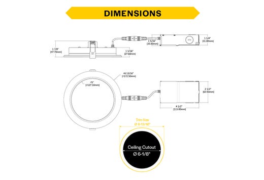 LED Slim Downlight 6in, Baffle Trim, 13W, 1100 Lumen, Push Lens for CCT Select 27/30/35/40/50, 90CRI, 120V Triac Dim
