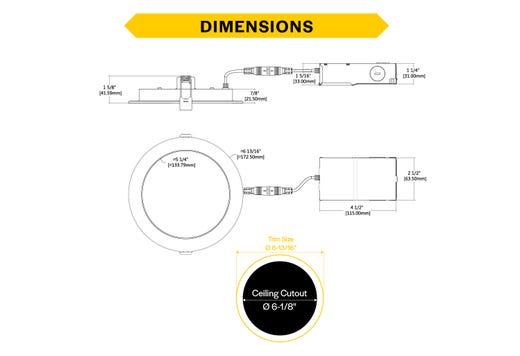 LED Slim Downlight 6in, Smooth Trim, 13W, 1100 Lumen, Push Lens for CCT Select 27/30/35/40/50, 90CRI, 120V Triac Dim