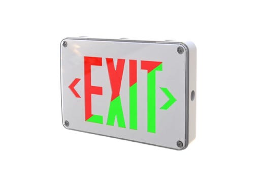 Emergence Series, Wet, Cold-Location, Exit Sign, White Housing