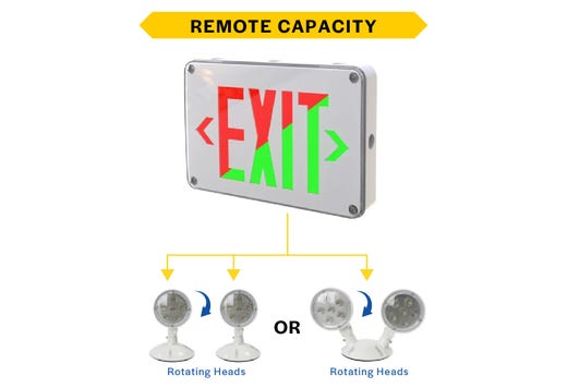 Emergence Series, Wet, Cold-Location, Exit Sign, White Housing, Field-Selectable Red or Green Legend with Field-Selectable Single/Double Face, Self-Diagnostics, Remote Capacity