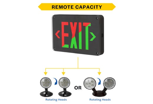Emergence Series, Wet, Cold-Location, Exit Sign, Black Housing, Field-Selectable Red or Green Legend with Field-Selectable Single/Double Face, Self-Diagnostics, Remote Capacity