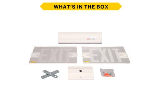 Emergence Series, Thermoplastic and Acrylic Edgelit Exit, Selectable Red/Green Legend, Selectable Single/Double Rotating Face, White Housing, Selectable Manual or Self-Diagnostics, Battery Backup, Universal Mounting