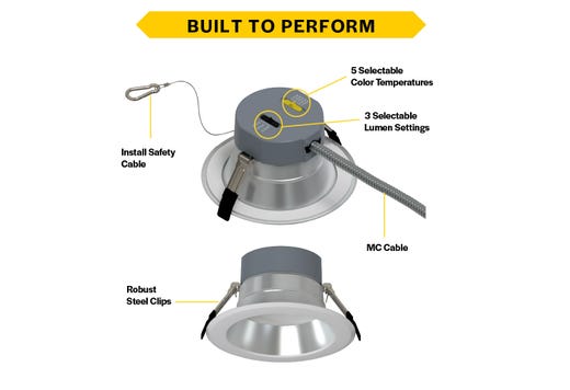 Commercial Retrofit Downlight, 10in, Lumen and CCT Select, 120-277V, Dimmable TRIAC/ELV & 0-10V, Haze Reflector, White Flange