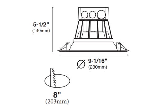 ProLED Commercial Retrofit Downlight 8in 30W 2700K 120-277V Dimmable Baffle Trim Junction Box
