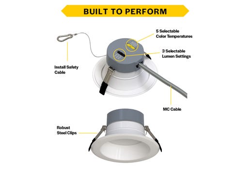 Commercial Retrofit Downlight, 8in, Lumen and CCT Select, 120-277V, Dimmable TRIAC/ELV & 0-10V, Haze Reflector, White Flange
