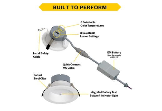 Commercial Retrofit Downlight, 10in, Emergency Battery Ready, Lumen and CCT Select, 120-277V, Dimmable TRIAC/ELV & 0-10V, White Reflector, White Flange