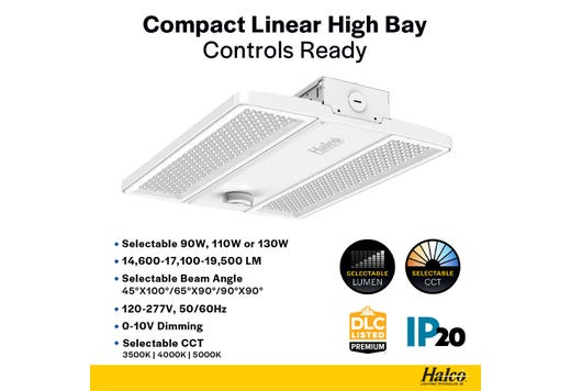 LED Controls Ready Compact Linear Highbay-1 Lumen & Color Select 14,600-19,500LM (90W-110W-130W) 35-40-50K Adj Beam Angle (Narrow, Standard, Wide) Z10 Sensor Socket 120-277VAC with Suspended Chain Mount (Gen-2)