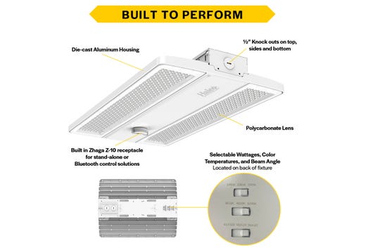 LED Controls Ready Compact Linear Highbay-4 Lumen & Color Select 38,600-47,700LM (240W-280W-320W) 35-40-50K Adj Beam Angle (Narrow, Standard, Wide) Z10 Sensor Socket 120-277VAC with Suspended Chain Mount (Gen-2)
