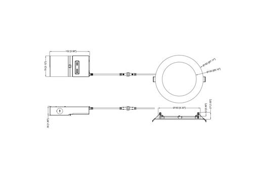 Commercial Slim Downlight 6in 15W Lumen Select 820-1100-1230lm 2700-5000K Color Selectable Smooth Trim 120-277V Dimmable TRIAC-ELV & 0-10V