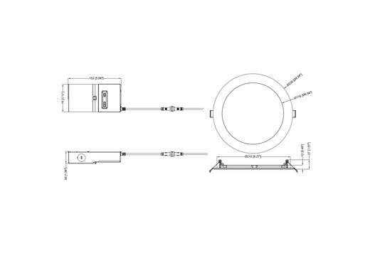 Commercial Slim Downlight 8in 18W Lumen Select 1100-1230-1500lm 2700-5000K Color Selectable Smooth Trim 120-277V Dimmable TRIAC-ELV & 0-10V