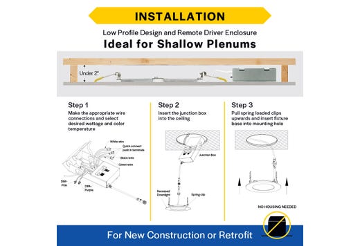 Commercial Slim Downlight 8in 18W Lumen Select 1100-1230-1500lm 2700-5000K Color Selectable Smooth Trim 120-277V Dimmable TRIAC-ELV & 0-10V