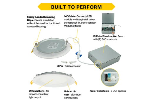 LED Select Slim Downlight 8in 18W Baffle Trim 1714-1765lm Color Selectable