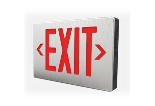 Emergence LED Die-Cast Exit Sign, Red Legend Universal Single/Double Face Brushed Aluminum Face Black Housing 100min Life Safety Light
