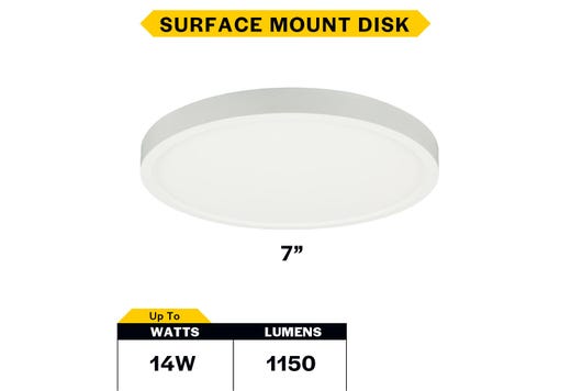 LED Surface Mount Disk 7in 14W 27/30/35/40/50K Color Select 120V