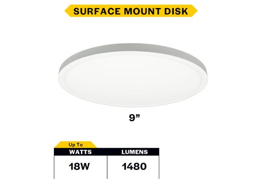 LED Surface Mount Disk 9in 18W 27/30/35/40/50K Color Select 120V LED product