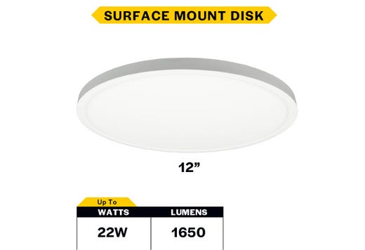 LED Surface Mount Disk 12in 22W 27/30/35/40/50K Color Select 120V