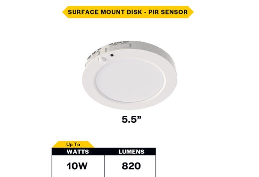 LED Surface Mount Disk 5.5in 10W 27/30/35/40/50K Color Select lighting product image
