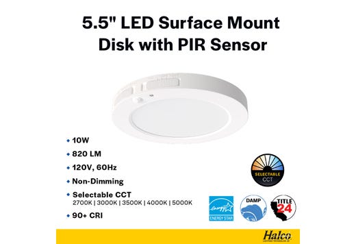 LED Surface Mount Disk 12in 22W 1650 Lumens 27/30/35/40/50K Color Select 120V Triac Dim