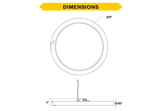LED Surface Mount Disk 9in 18W 1480 Lumens 27/30/35/40/50K Color Select 120V Non-Dim PIR Sensor