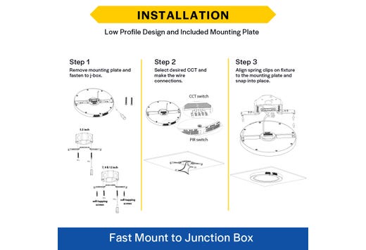 LED Surface Mount Disk 5.5in 10W 820 Lumens 27/30/35/40/50K Color Select 120V Non-Dim PIR Sensor
